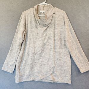 Pure J Jill Cowl Neck Wrap Shirt Top Women M Heathered Cream Long Sleeve Pockets